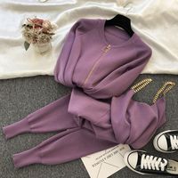 Jesień dzianiny zestawy dla kobiet jednolita seksowna kamizelka z długim rękawem Zipper Cardigans spodnie z elastyczną gumką w pasie 3 sztuk zestawy dresy odzież kobiet